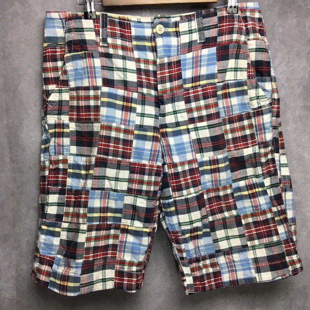 Old Navy Mens‎ Shorts 32 Quilted Madras Plaid Flat Front Pockets Multicolor